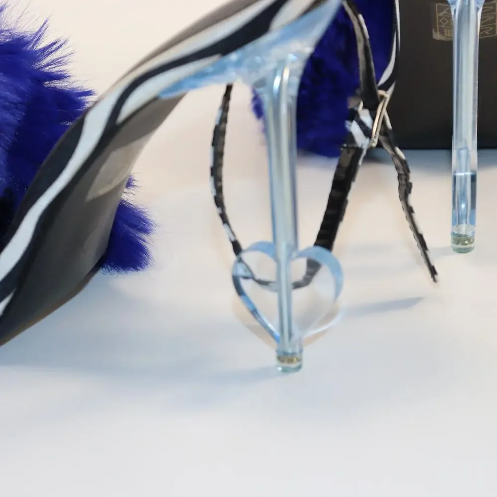 Public Desire Blue Faux Fur Zebra Print Heels Size‎ 8 NIB